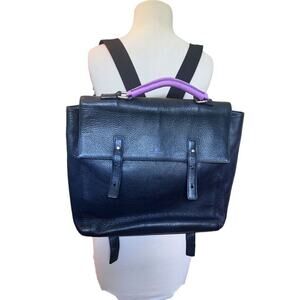 J. Estina Black Pebbled Leather Backpack Style Computer Bag Brief Case